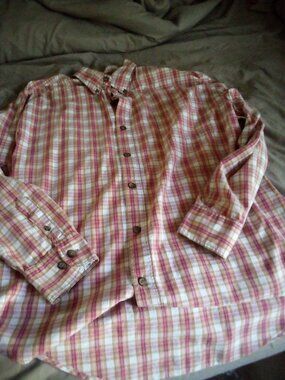 County Seat Cotton Orange White Plaid L/S btn dwn collar Shirt Large very good